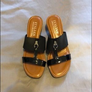 Barely worn black wedge sandals